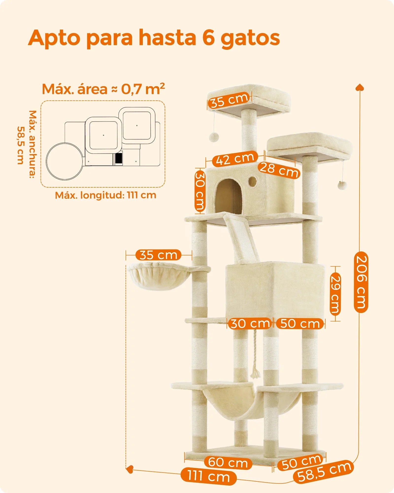 MimoPaws Feandrea Premium Árbol para Gatos, 206 cm de Altura