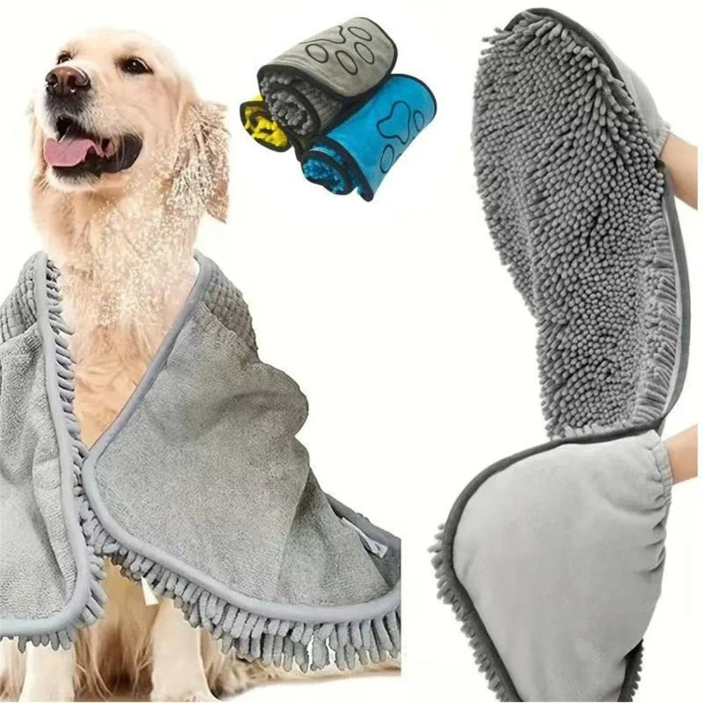Toalla portátil de chenilla para baño de mascotas