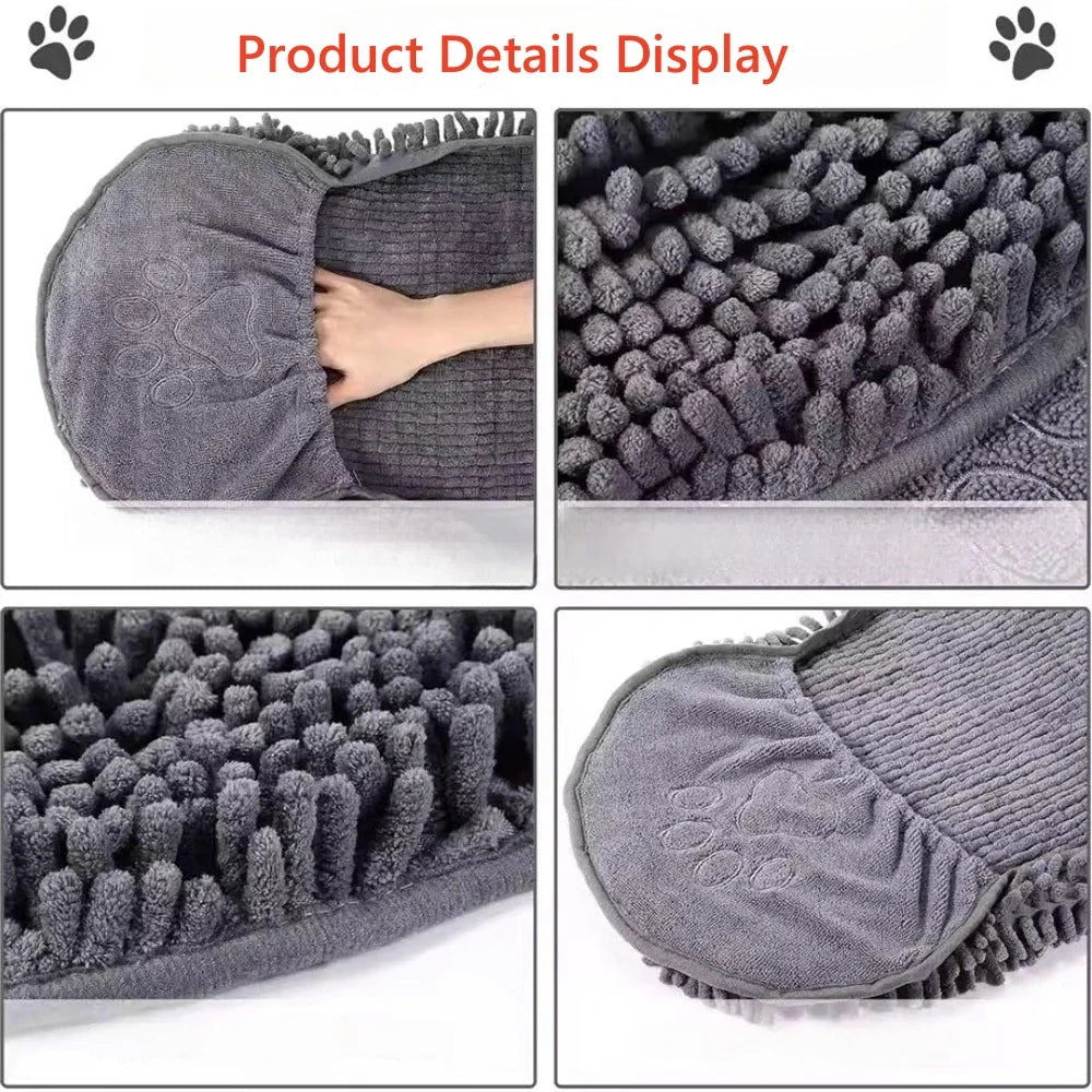 Toalla portátil de chenilla para baño de mascotas