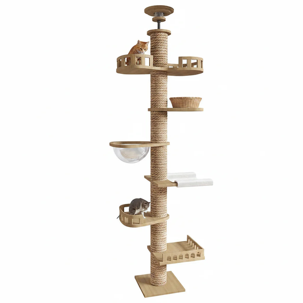 MimoPaws Casa de árbol Ajustable y Personalizable de madera solida para gatos